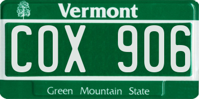 VT license plate COX906