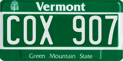 VT license plate COX907