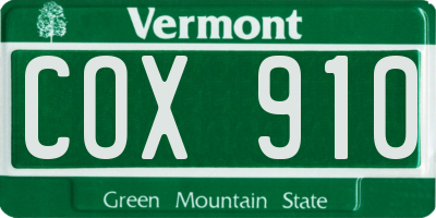 VT license plate COX910