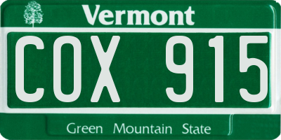 VT license plate COX915
