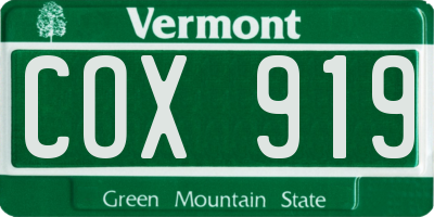 VT license plate COX919