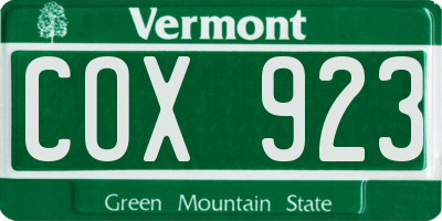 VT license plate COX923