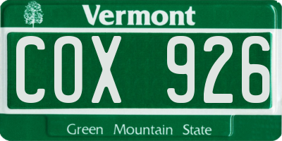 VT license plate COX926