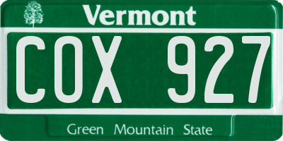 VT license plate COX927