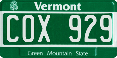 VT license plate COX929