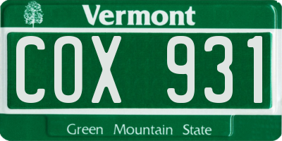 VT license plate COX931