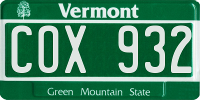 VT license plate COX932