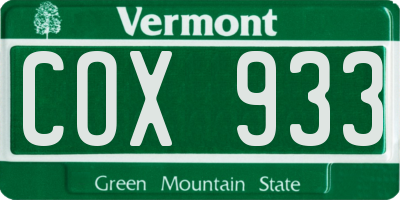 VT license plate COX933