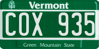 VT license plate COX935