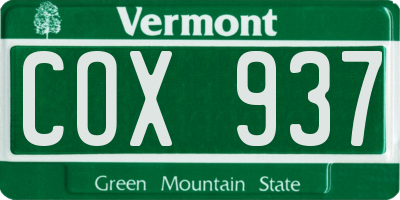 VT license plate COX937