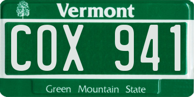 VT license plate COX941