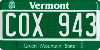 VT license plate COX943
