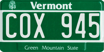VT license plate COX945