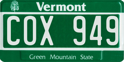 VT license plate COX949