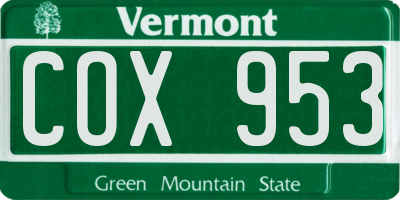 VT license plate COX953