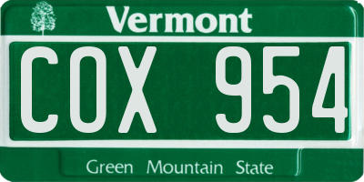 VT license plate COX954