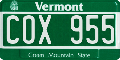 VT license plate COX955