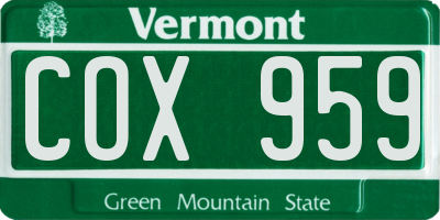 VT license plate COX959