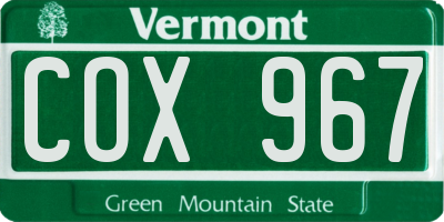 VT license plate COX967