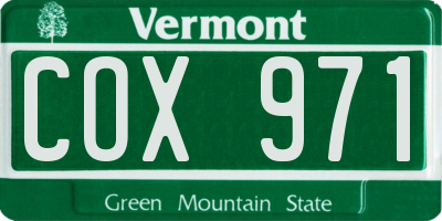 VT license plate COX971