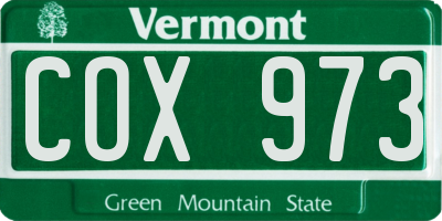 VT license plate COX973