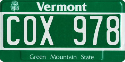 VT license plate COX978