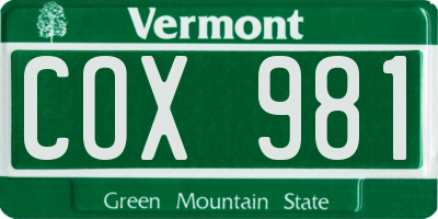 VT license plate COX981
