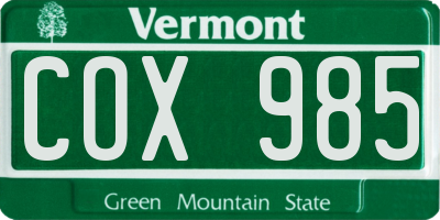 VT license plate COX985