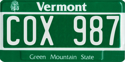 VT license plate COX987