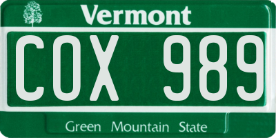 VT license plate COX989