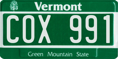 VT license plate COX991