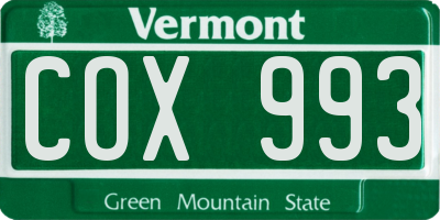 VT license plate COX993