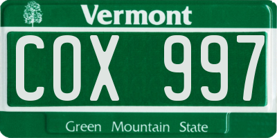 VT license plate COX997