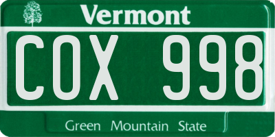 VT license plate COX998