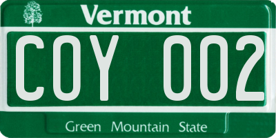 VT license plate COY002