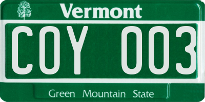 VT license plate COY003
