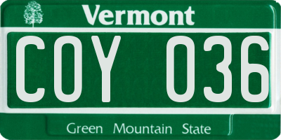 VT license plate COY036
