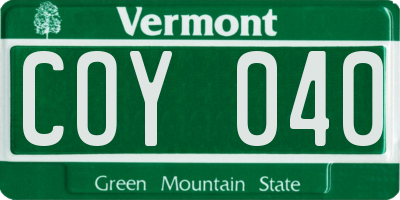 VT license plate COY040
