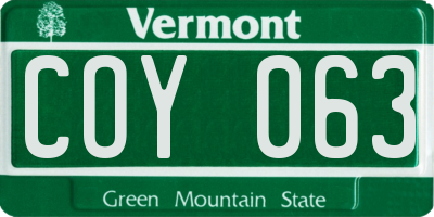 VT license plate COY063
