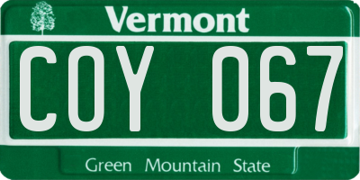 VT license plate COY067