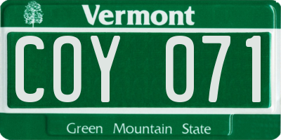 VT license plate COY071