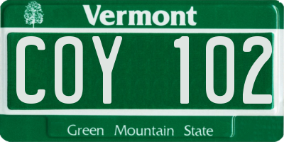 VT license plate COY102