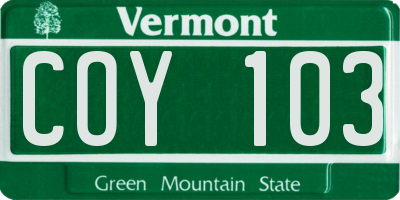VT license plate COY103
