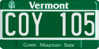 VT license plate COY105