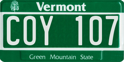 VT license plate COY107