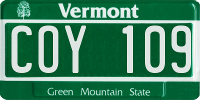 VT license plate COY109