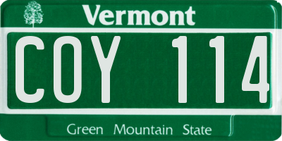 VT license plate COY114