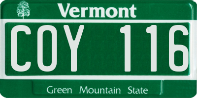 VT license plate COY116
