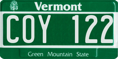 VT license plate COY122