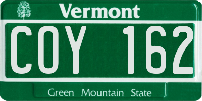 VT license plate COY162